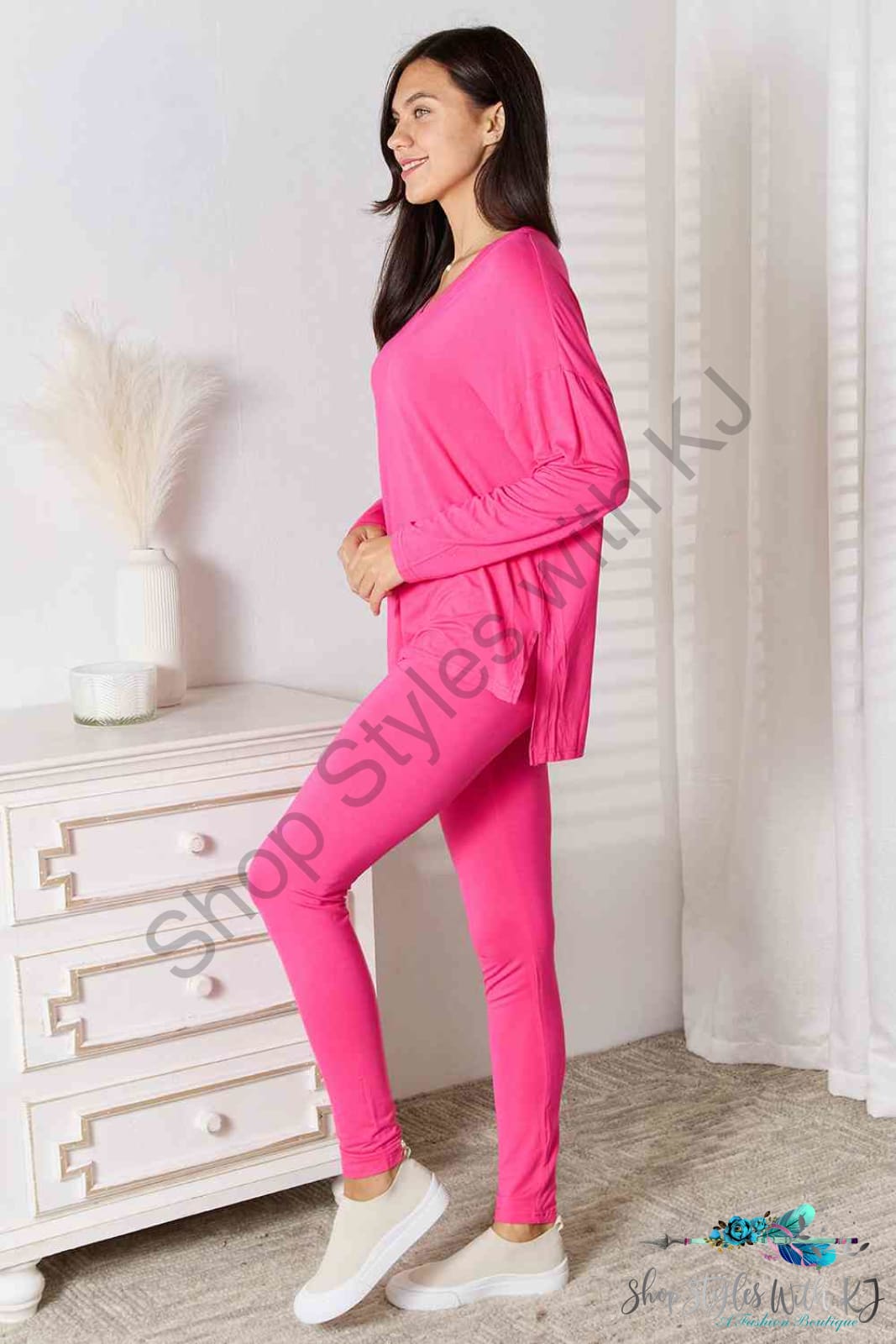 Basic Bae Full Size V-Neck Soft Rayon Long Sleeve Top And Pants Lounge Set