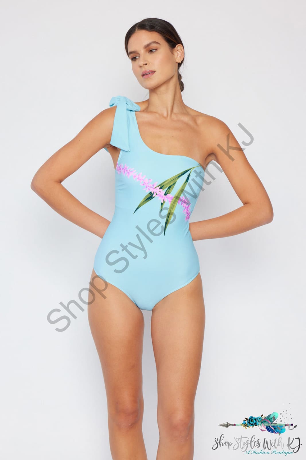 Marina West Swim Vacay Mode One Shoulder Swimsuit In Pastel Blue Swimwear