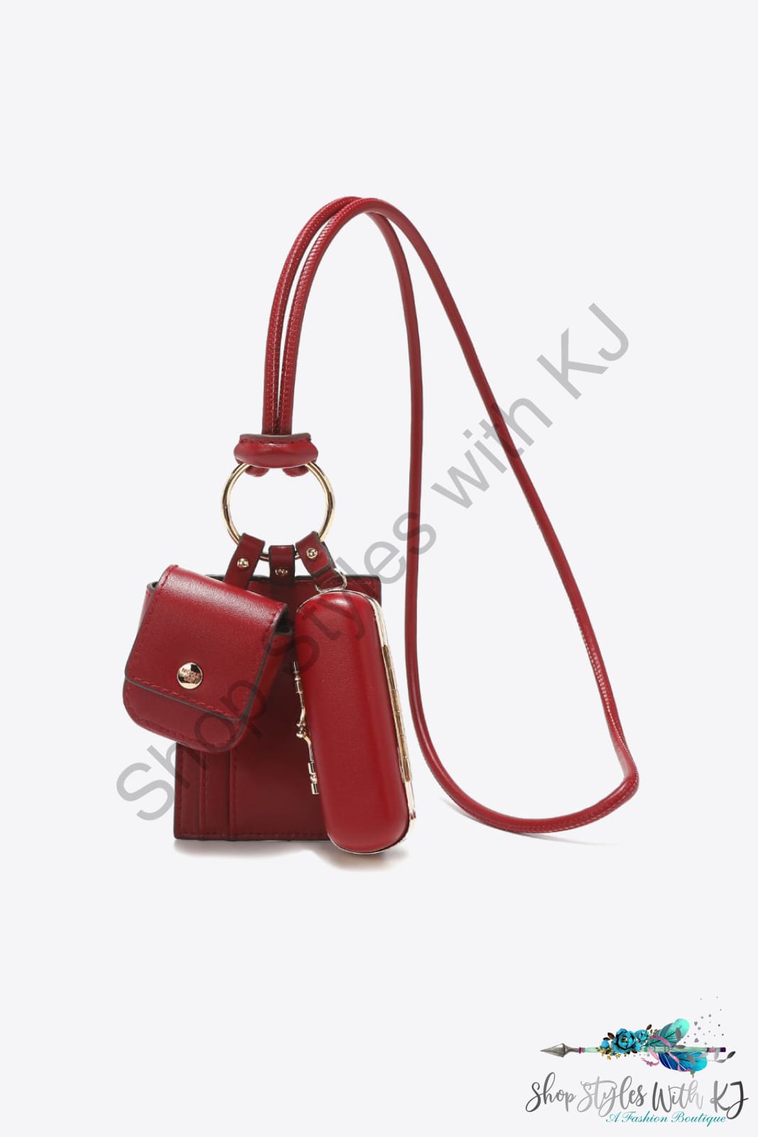 Vegan Leather 3-Piece Lanyard Set Berry Red / One Size Bag