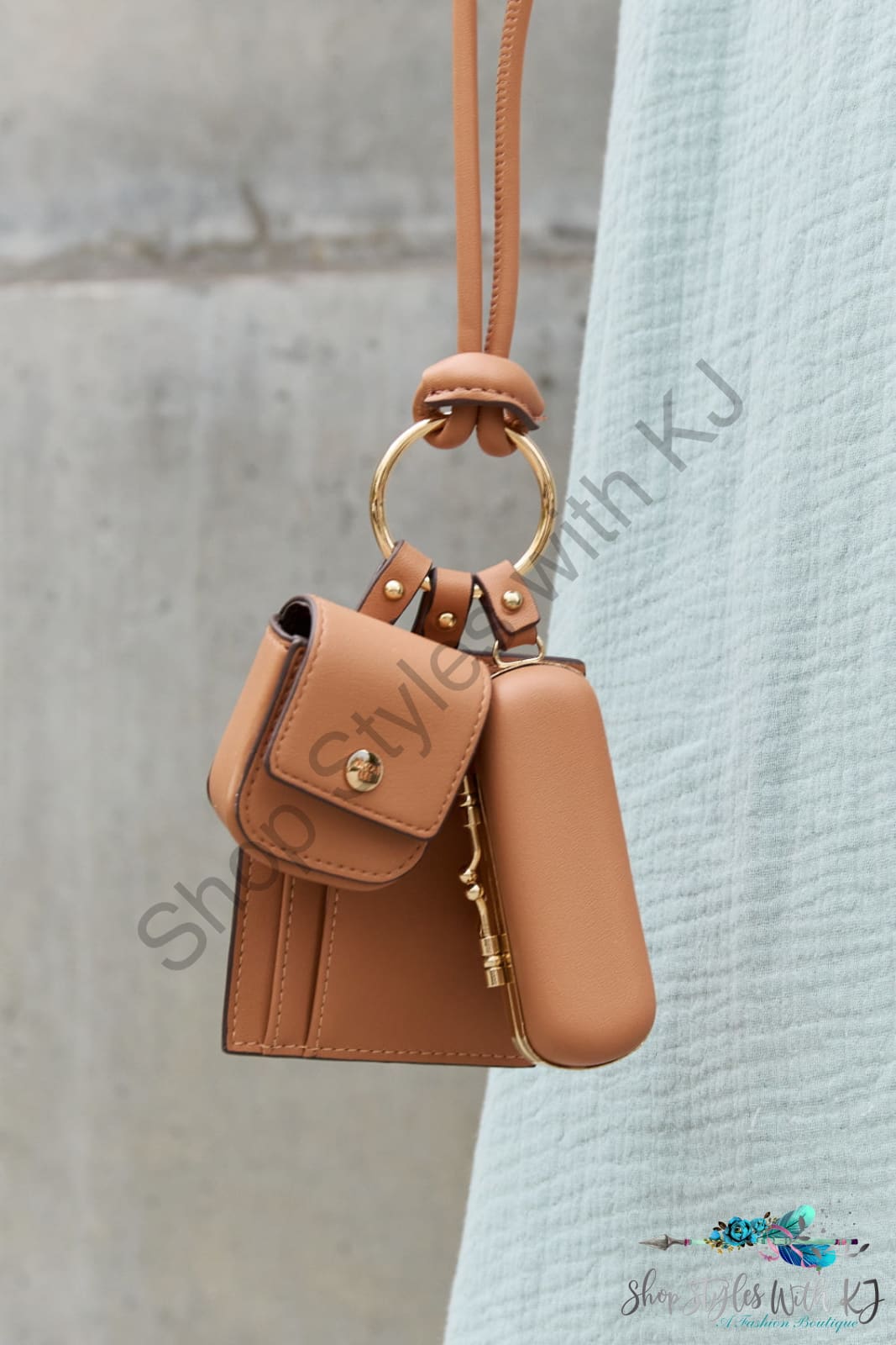 Vegan Leather 3-Piece Lanyard Set Brown / One Size Bag