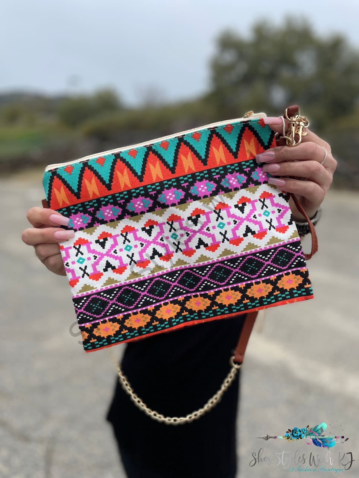 Vibrant Aztec Crossbody & Wristlet Bag