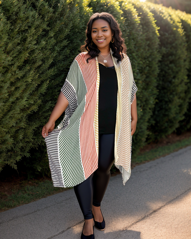 Rainbow Color Block Striped Kimono