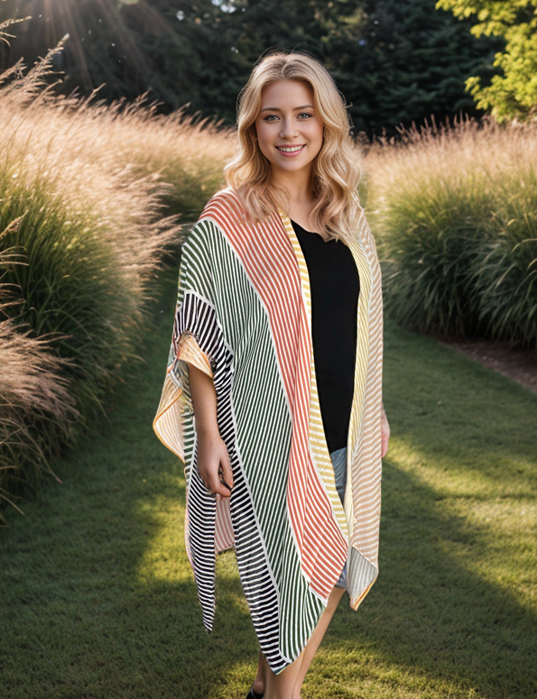 Rainbow Color Block Striped Kimono