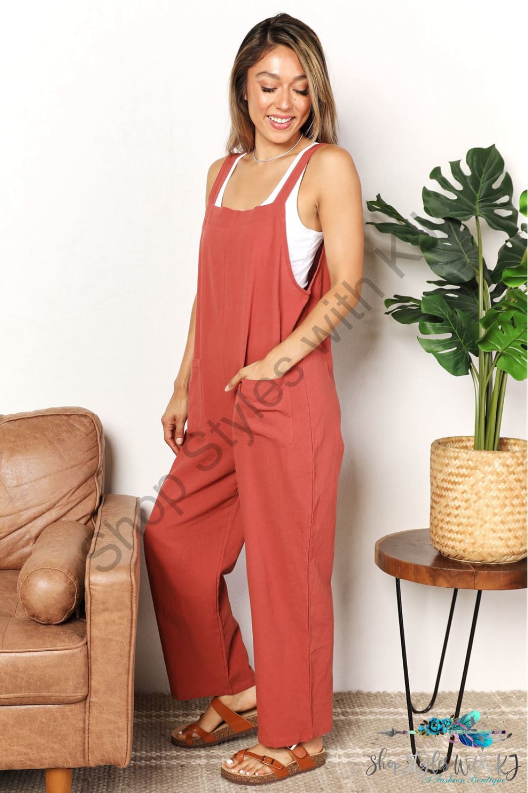 Double Take Wide Leg Overalls With Front Pockets