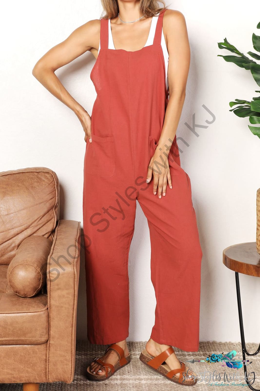 Double Take Wide Leg Overalls With Front Pockets