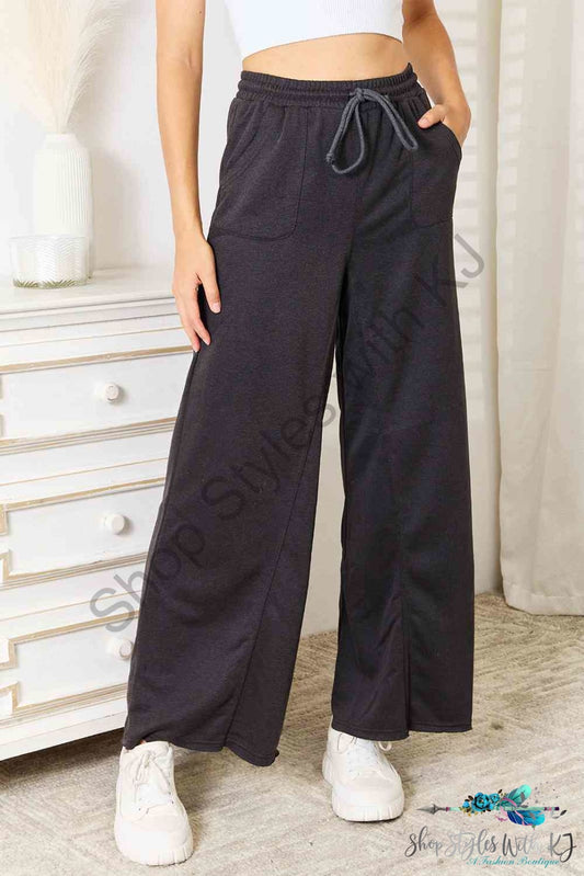 Wide Leg Pocketed Pants Charcoal / S