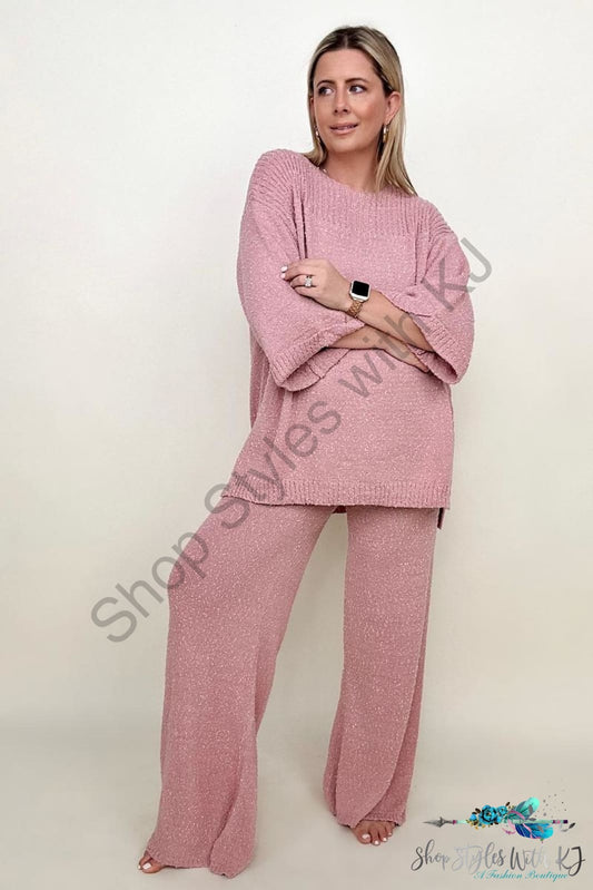 Umgee Wide Sleeve Knit Sweater With Side Slits Mauve / S Sweaters