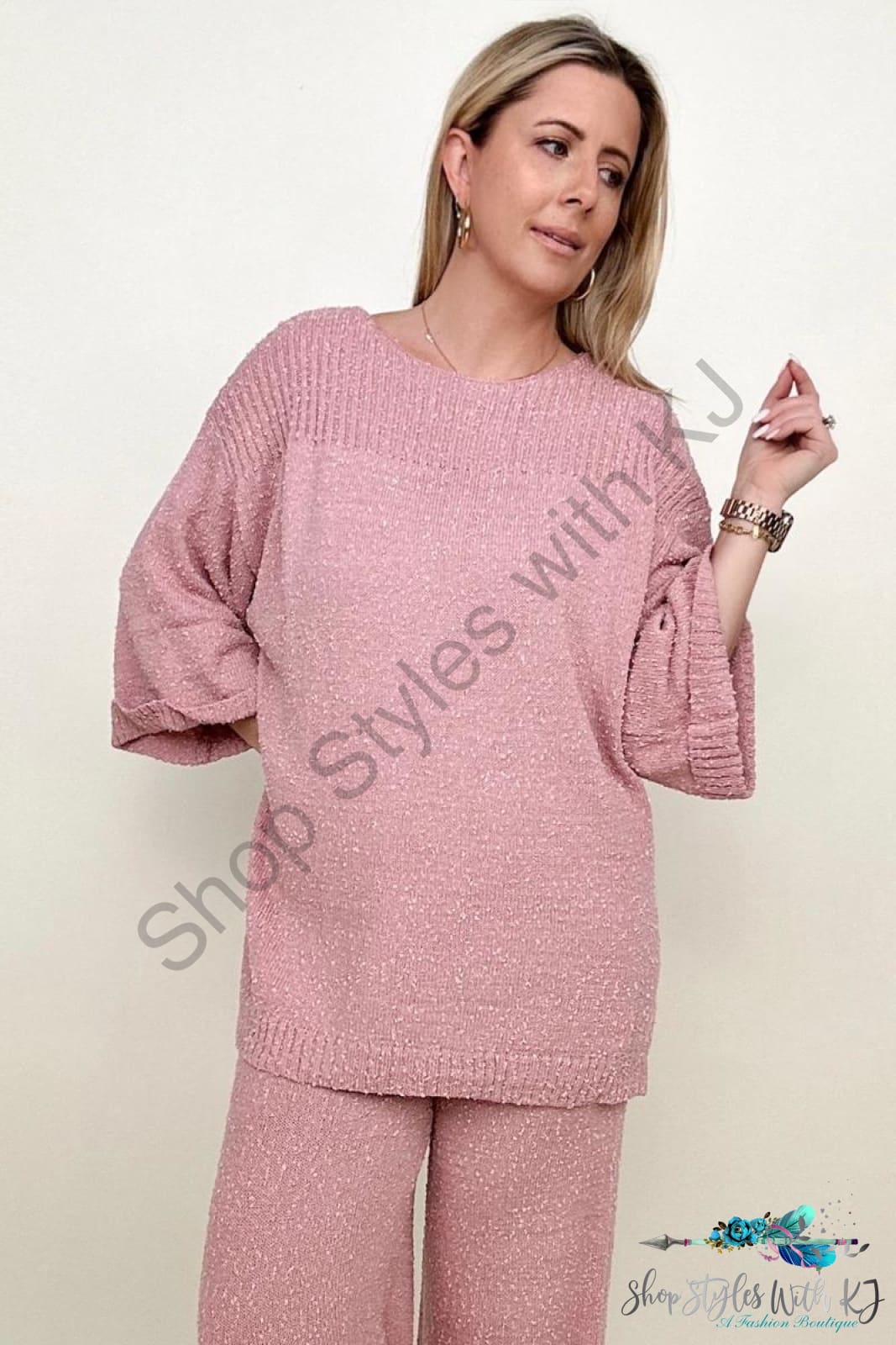 Umgee Wide Sleeve Knit Sweater With Side Slits Sweaters