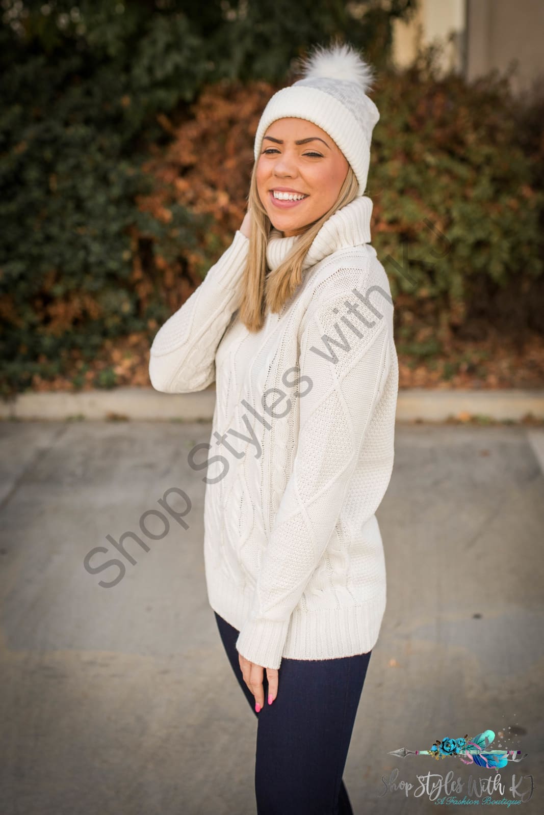 Winning The Race Cable Knit Sweater In Bone