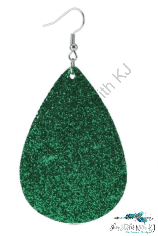 Winter Green Teardrop Leather Earrings