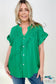 Cozy Co Woven Button Down Ruffle Sleeve Top Kelly Green / S Blouses