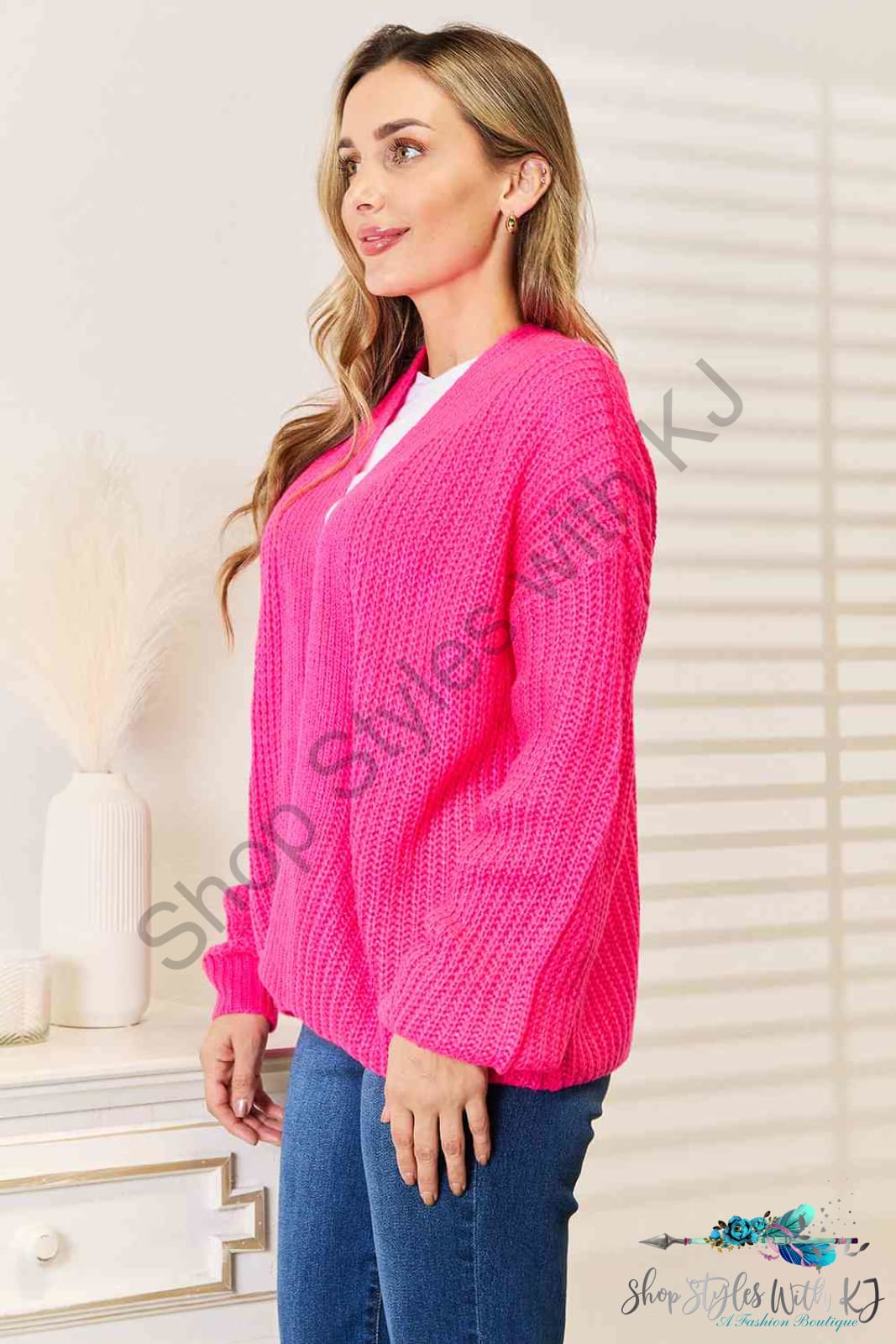 Woven Right Rib-Knit Open Front Drop Shoulder Cardigan Sweaters & Cardigans