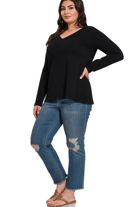 Everyday V-Neck Long Sleeve T-Shirt - Black