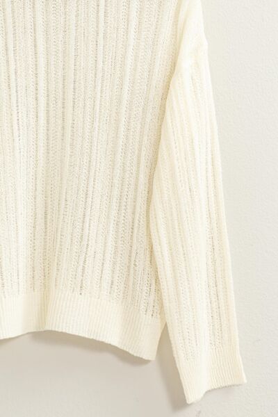 Openwork Ribbed Trim Long Sleeve Knit Top