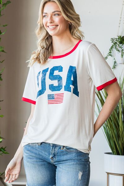 USA Contrast Trim Short Sleeve T-Shirt