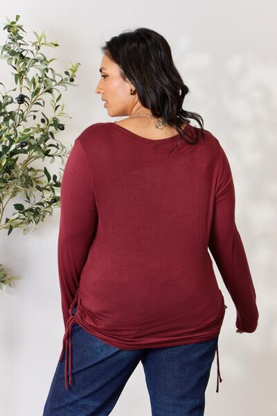 Drawstring Round Neck Long Sleeve Top