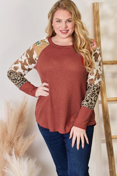 Leopard Waffle-Knit Blouse