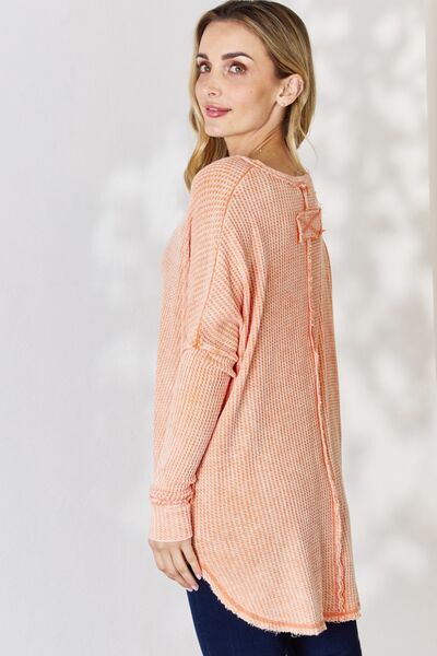 Oversized Washed Waffle Long Sleeve Top