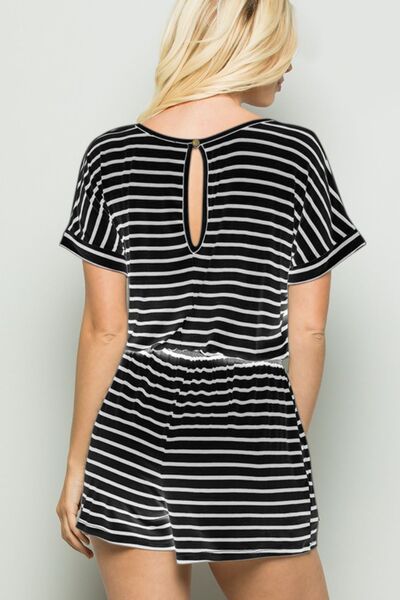 Striped Round Neck Short Sleeve Romper