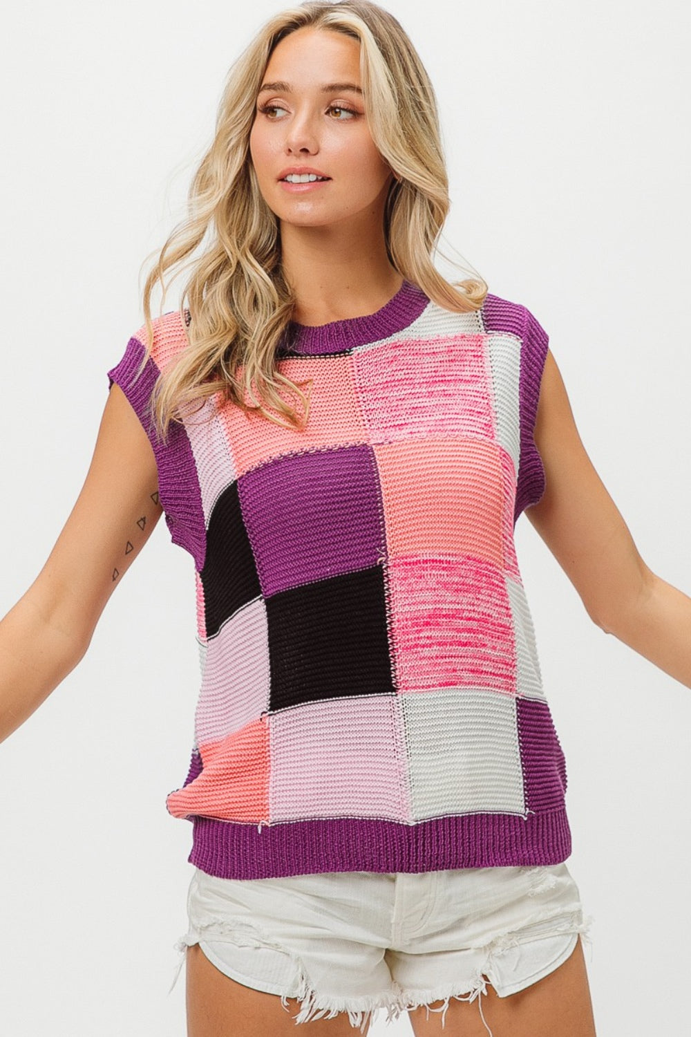 Color Block Round Neck Sweater Vest