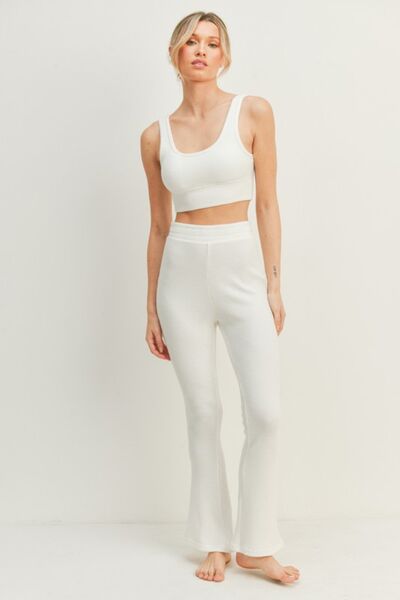 Waffle Tank and High Waist Flare Pants Set