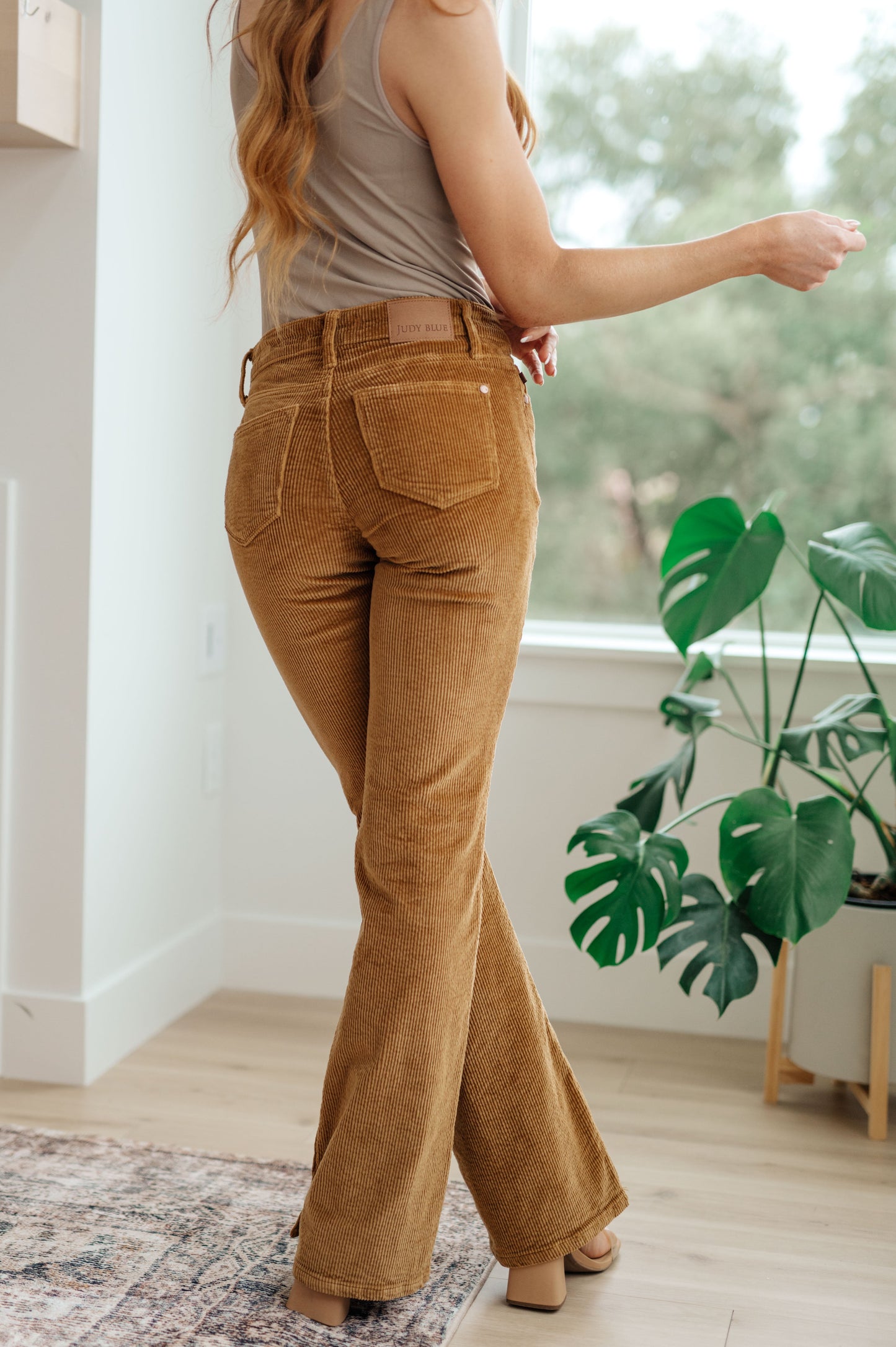Judy Blue Mid Rise Bootcut Corduroy Pants in Camel