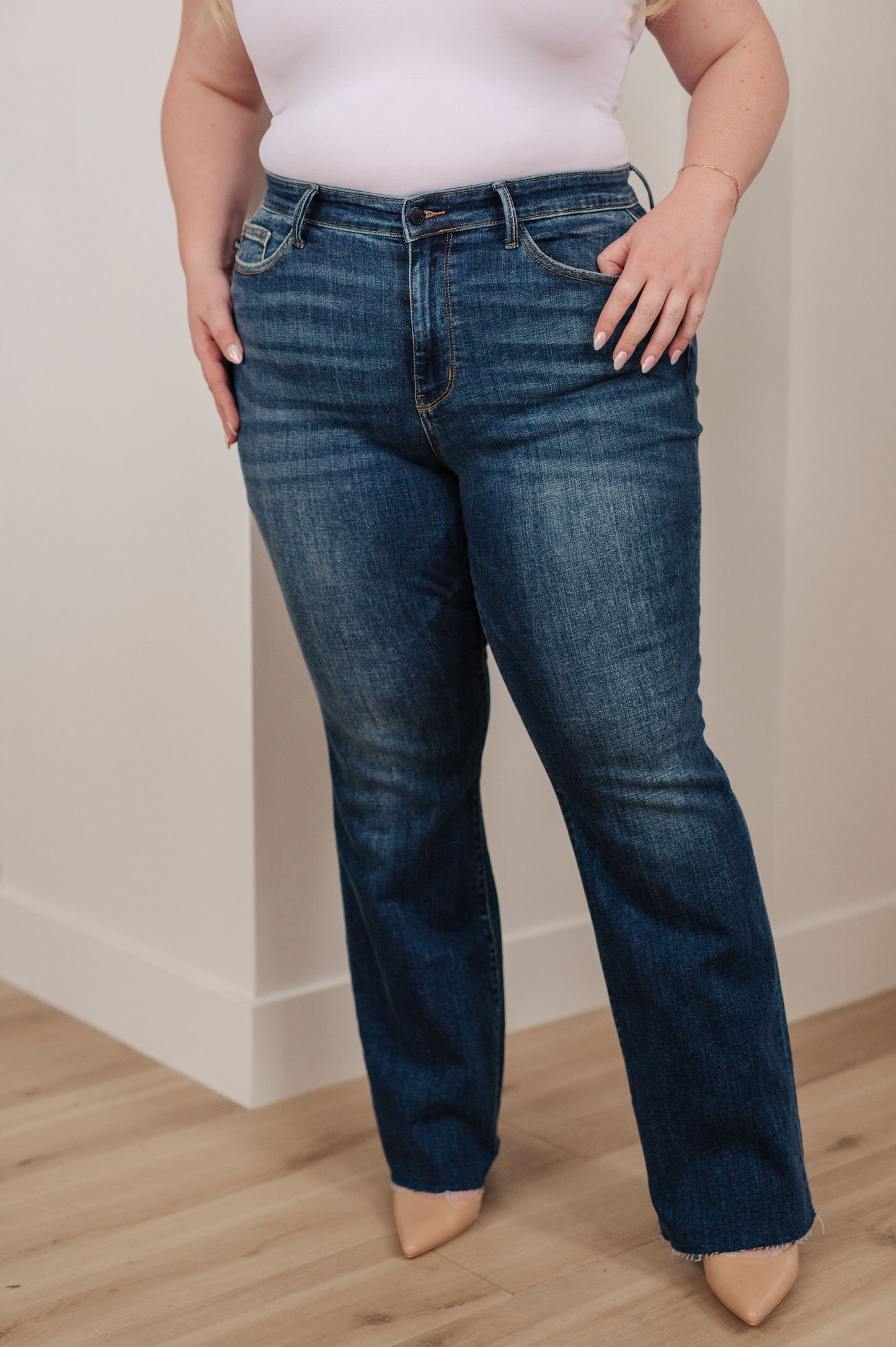 Judy Blue Mid Rise Raw Hem Bootcut Jeans