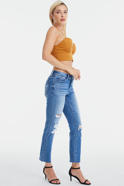 High Waist Distressed Cat's Whiskers Straight Jeans