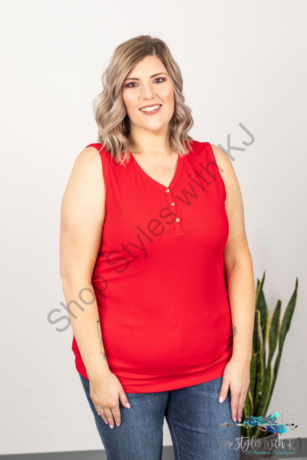 In Stock Addison Henley Tank - Red Tank
