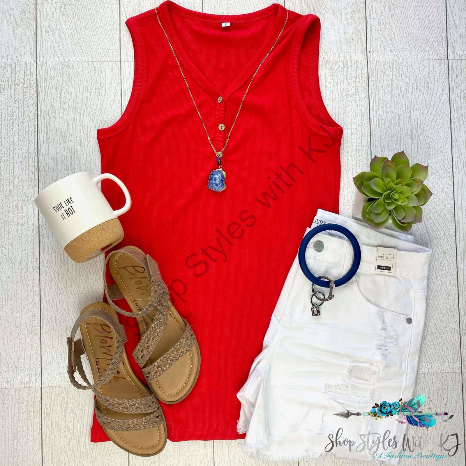 In Stock Addison Henley Tank - Red Tank