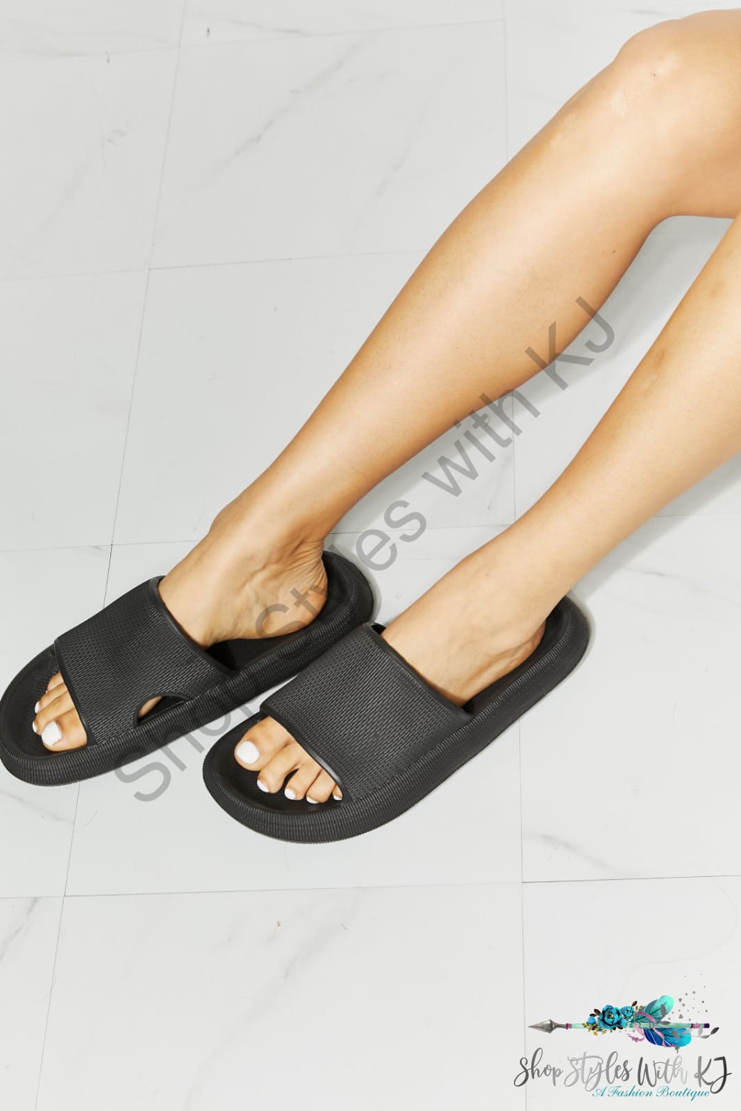 Arms Around Me Open Toe Slide In Black Shoes