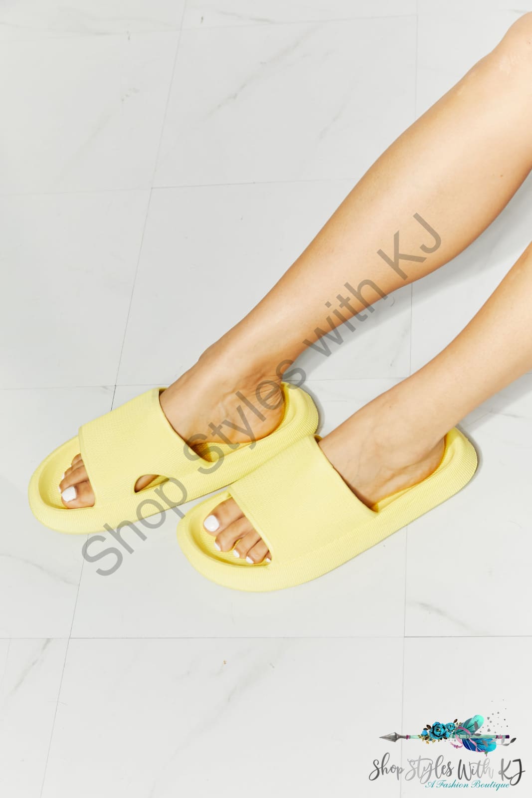 Arms Around Me Open Toe Slide In Yellow Shoes