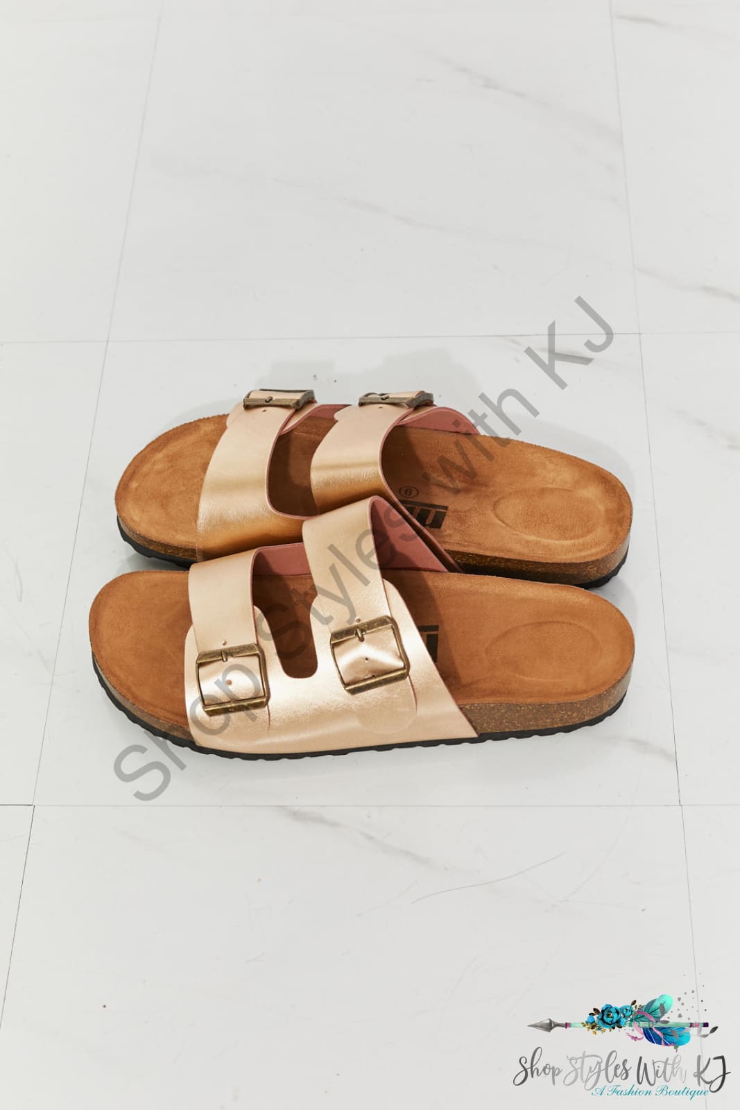 Best Life Double-Banded Slide Sandal In Gold Shoes