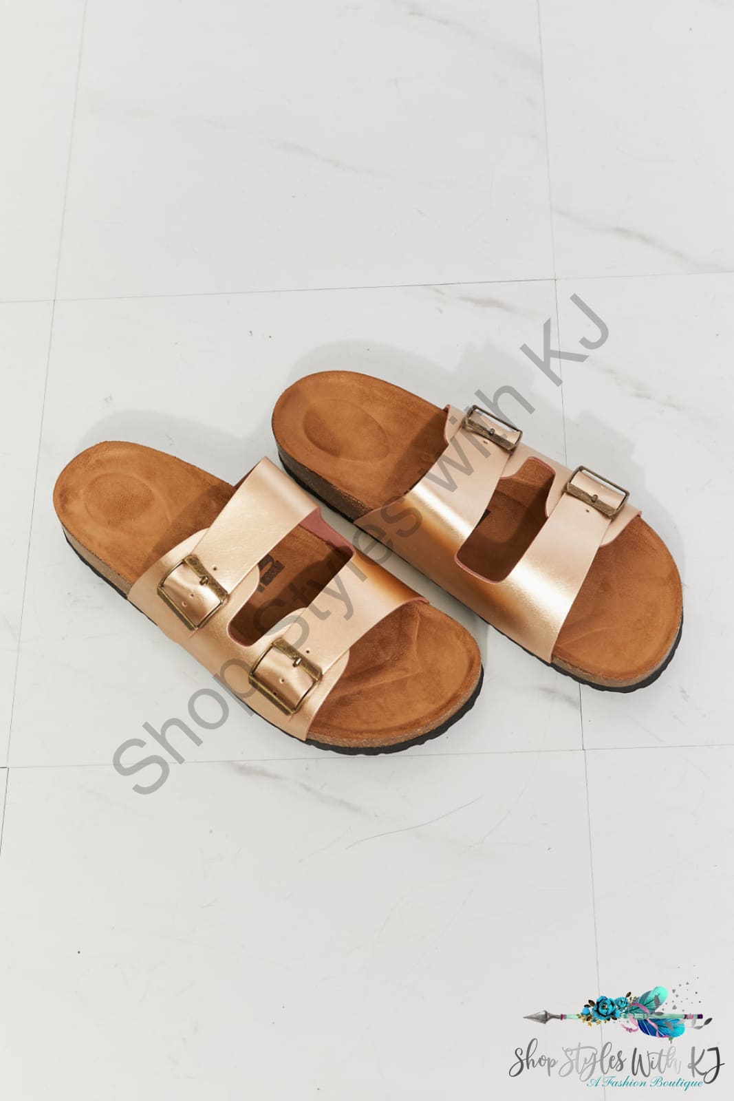 Best Life Double-Banded Slide Sandal In Gold Shoes