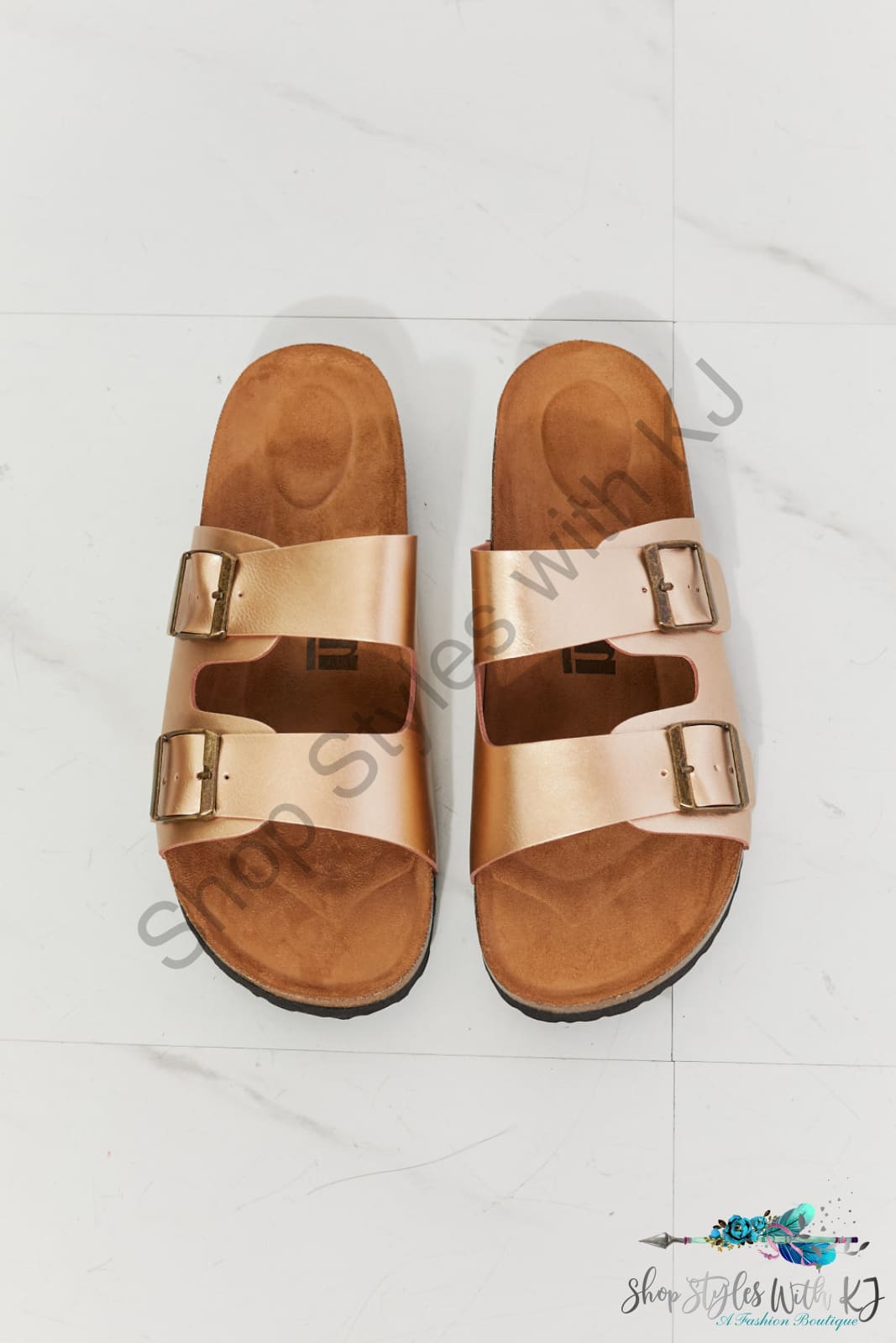 Best Life Double-Banded Slide Sandal In Gold Shoes