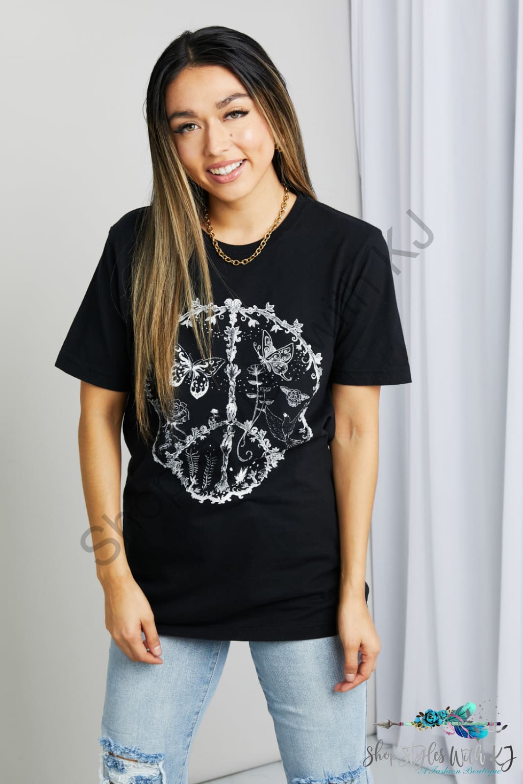 Butterfly Graphic Tee Shirt Black / S Shirts & Tops