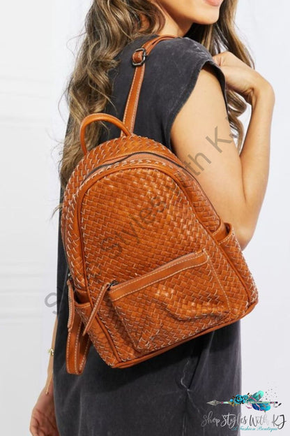 Certainly Chic Faux Leather Woven Backpack Chestnut / One Size Bag