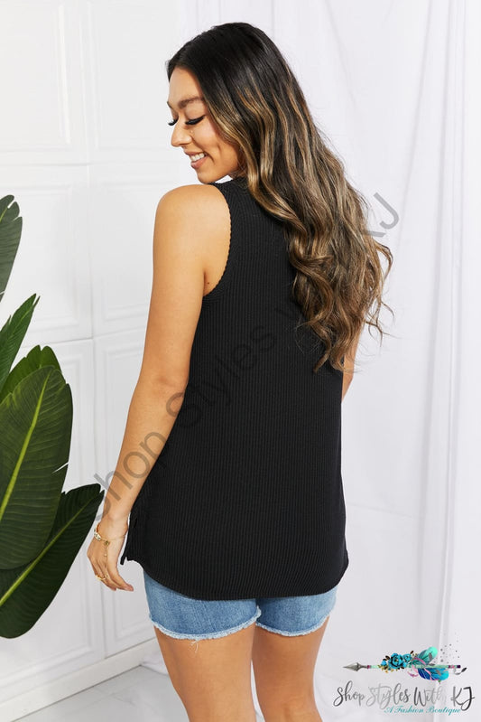 Chance Of Sun Ribbed V-Neck Tank In Black Shirts & Tops