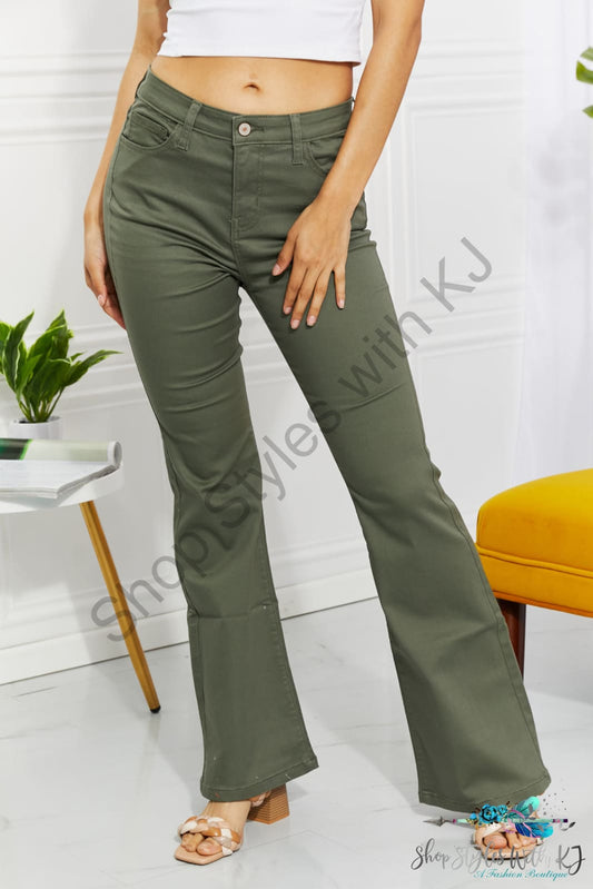 Clementine High-Rise Bootcut Jeans In Olive Matcha Green / S Pants