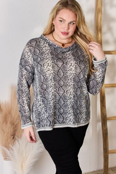 Snakeskin V-Neck Long Sleeve Top