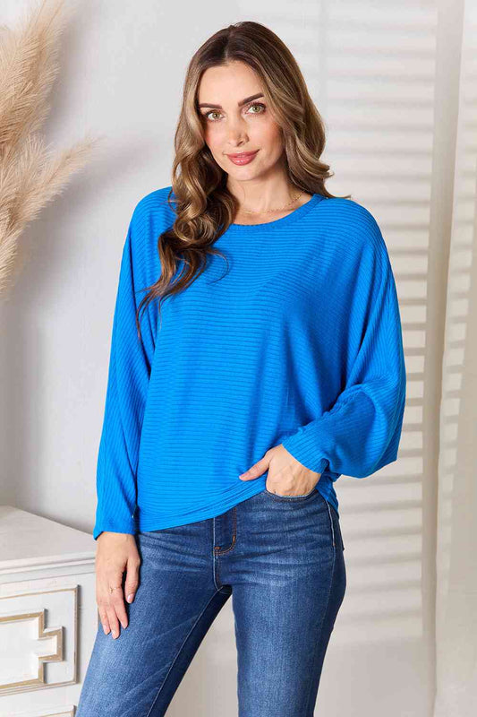 Round Neck Batwing Sleeve Blouse