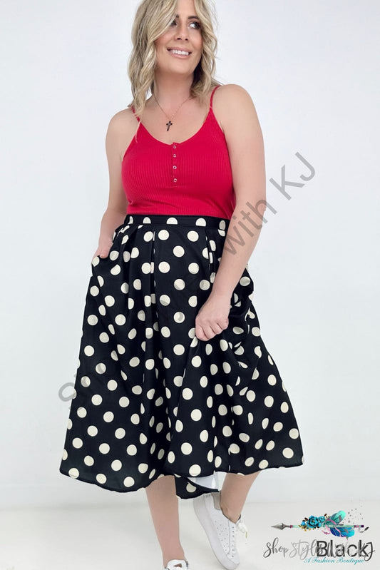 Ellianna Polka Dot Pleated Midi Skirt Skirts