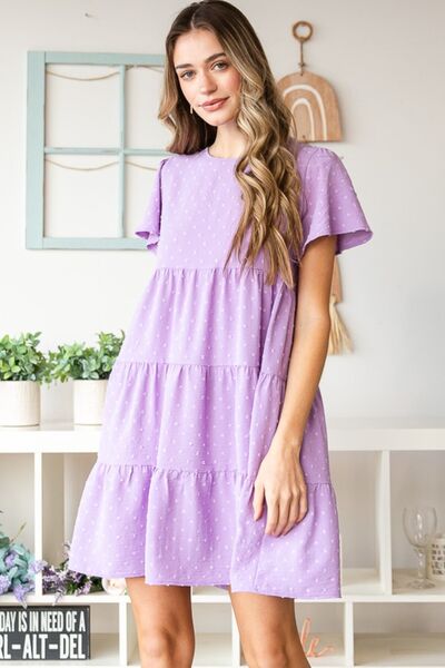 Swiss Dot Short Sleeve Tiered Dress