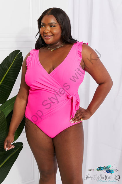 Float On Ruffle Faux Wrap One-Piece In Pink Hot / S Swimwear