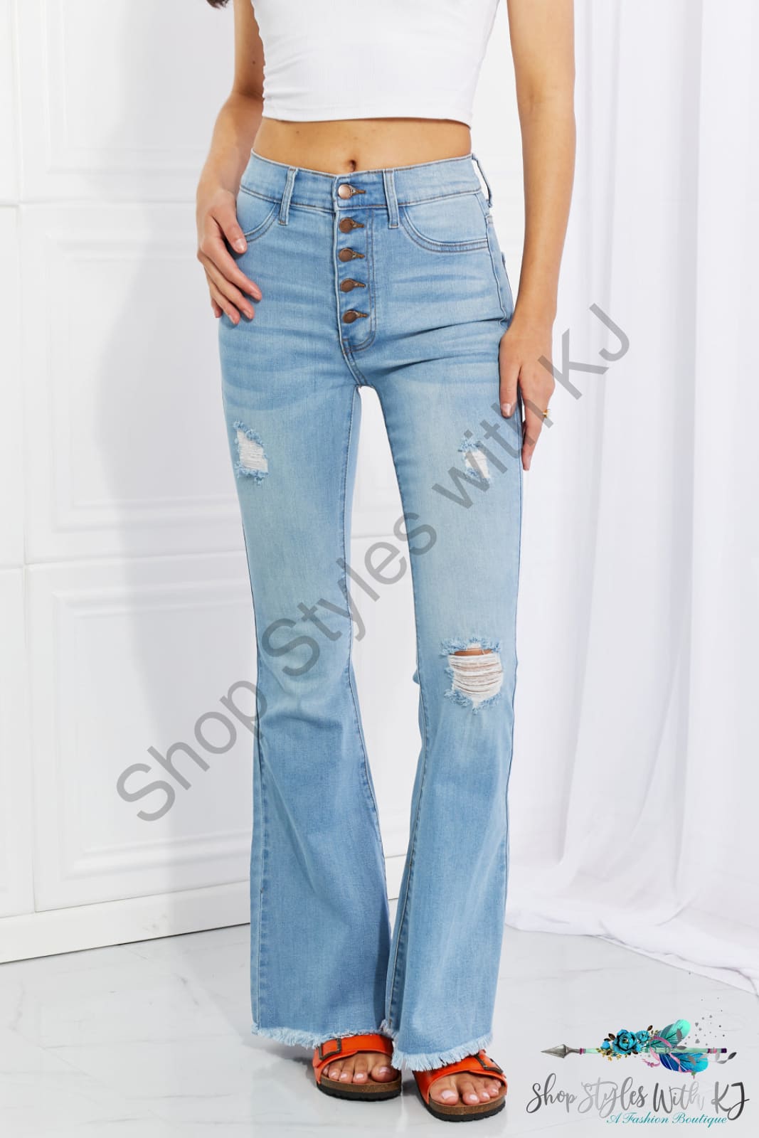Jess High Rise Button Flare Jeans Light / 1(25) Pants
