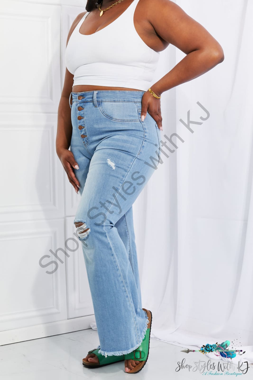 Jess High Rise Button Flare Jeans Pants