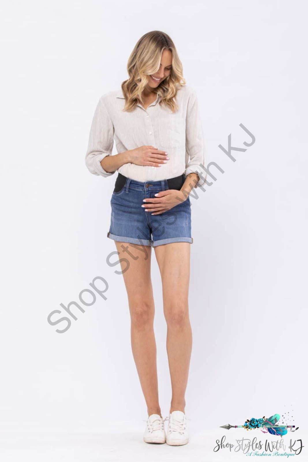 Judy Blue Mid-Rise Maternity Cuffed Denim Shorts