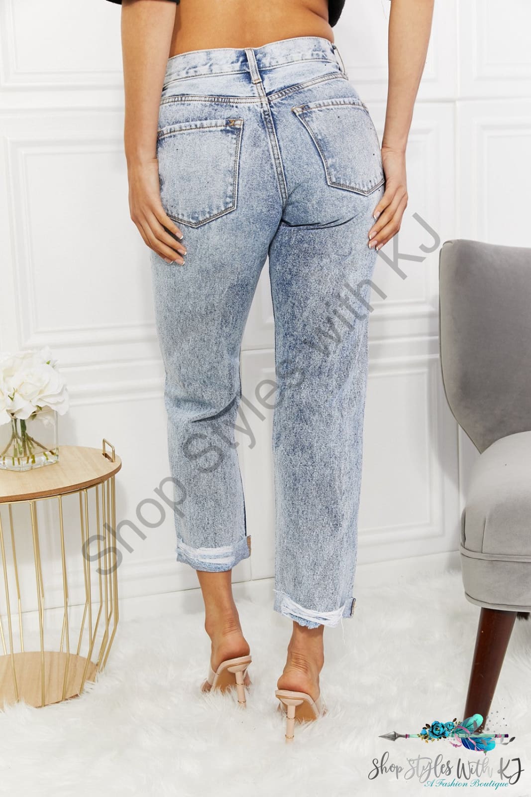 Kancan Kendra High Rise Distressed Straight Jeans Pants