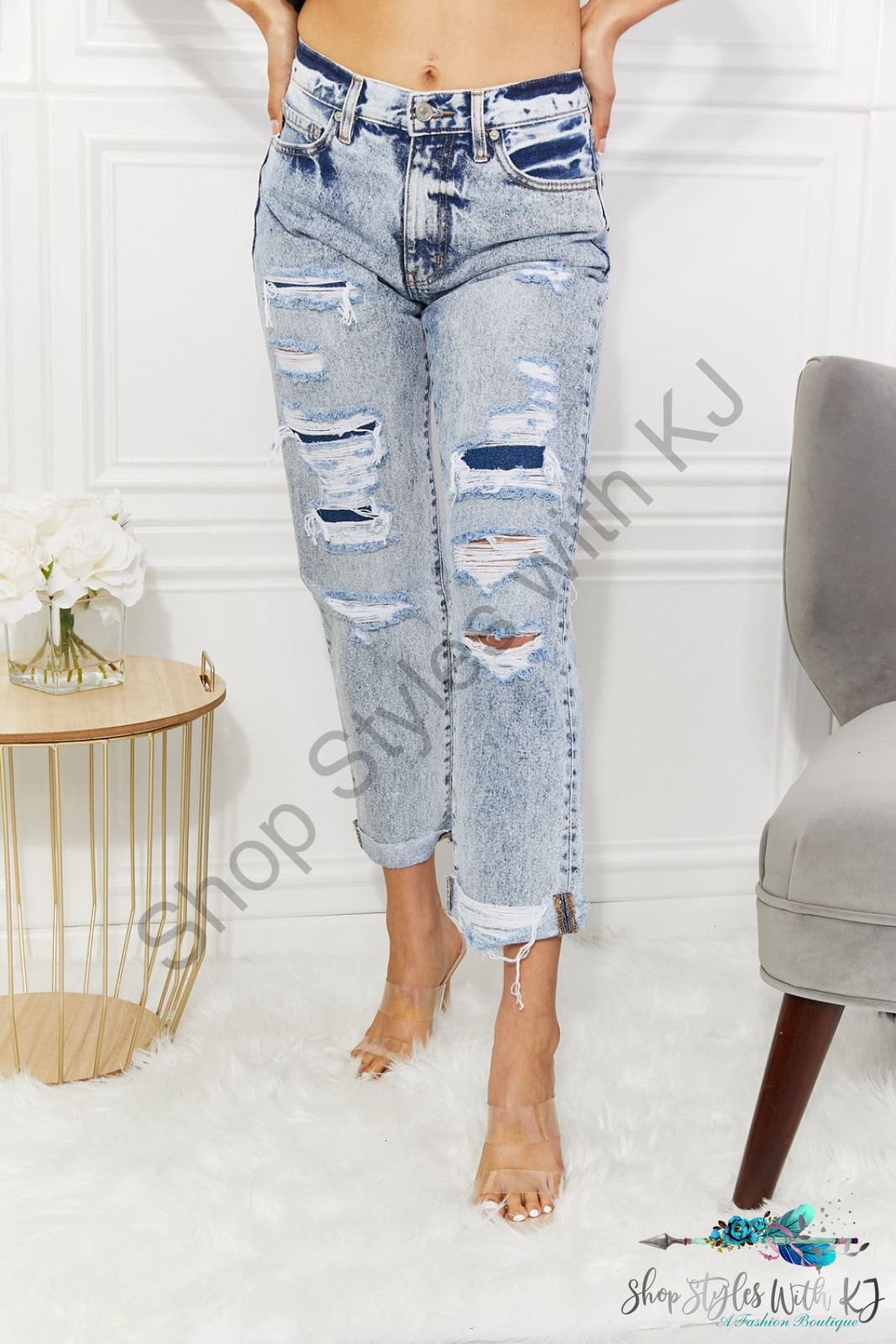 Kancan Kendra High Rise Distressed Straight Jeans Pants
