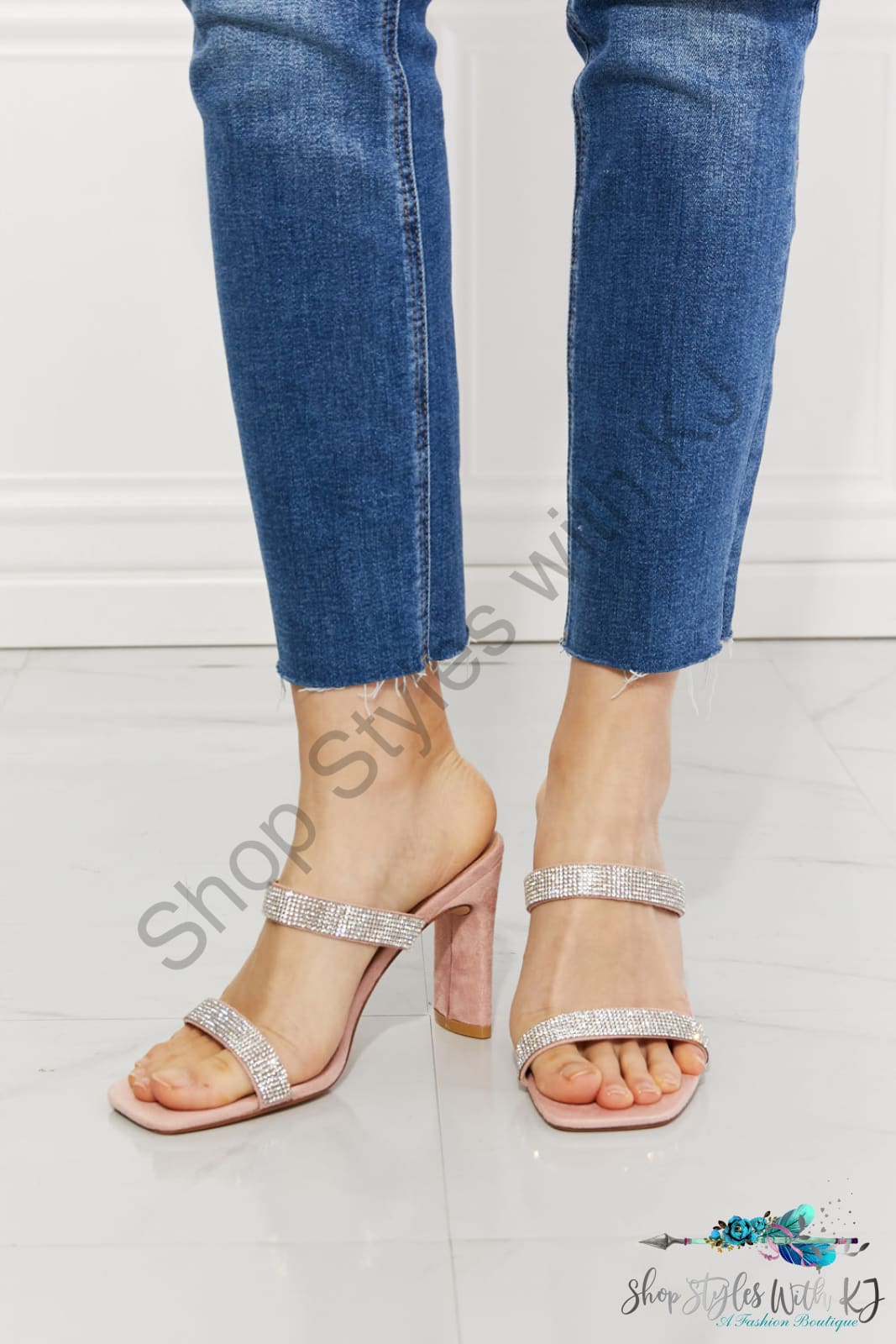 Leave A Little Sparkle Rhinestone Block Heel Sandal In Pink Dusty / 6 Shoes